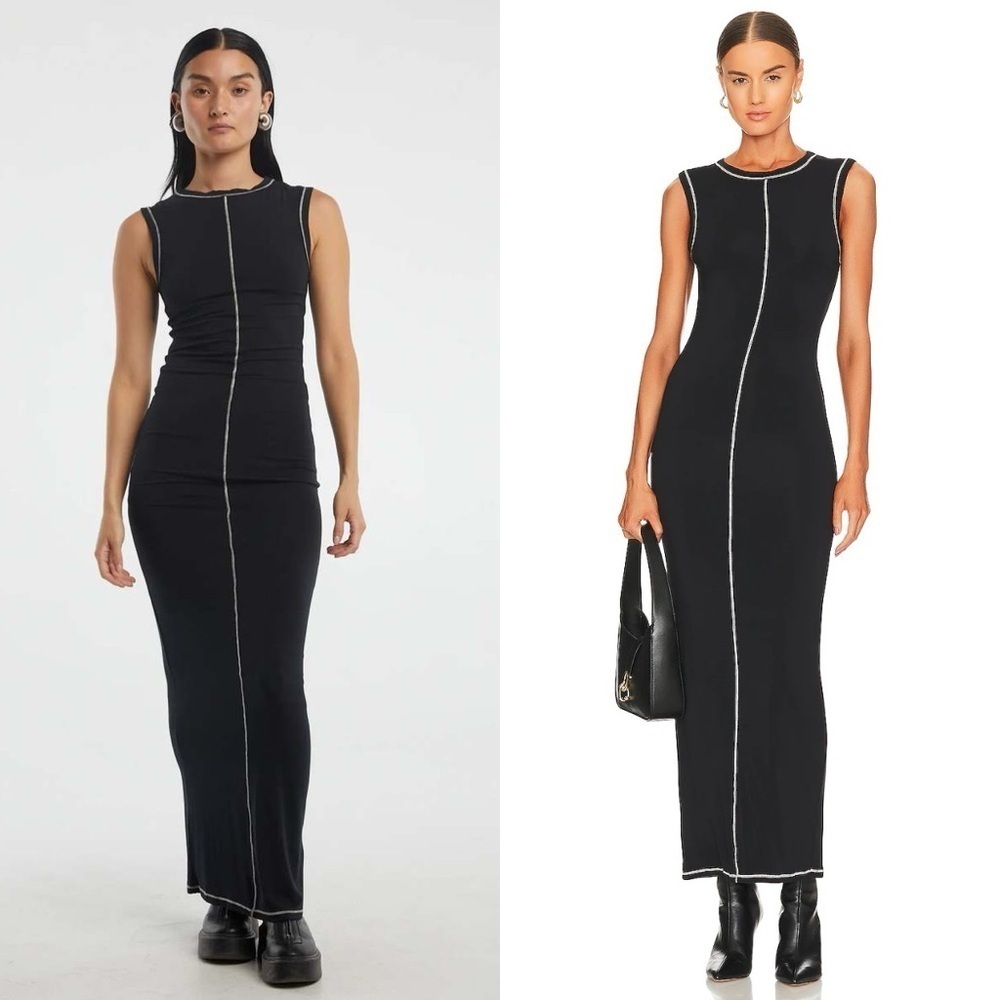 The Line By K Inez Maxi Dress XS Black Contrast Stitch Bodycon Sleeveless - Picture 2 of 12